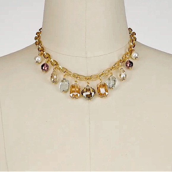 Necklace with pastel crystal dangles. This comes in same clear stone also 💛 - Picture 2 of 2